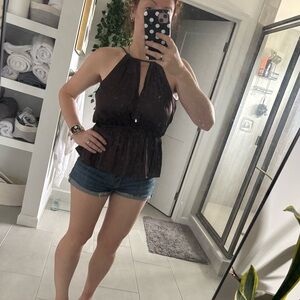 Old Navy brown keyhole halter peplum top